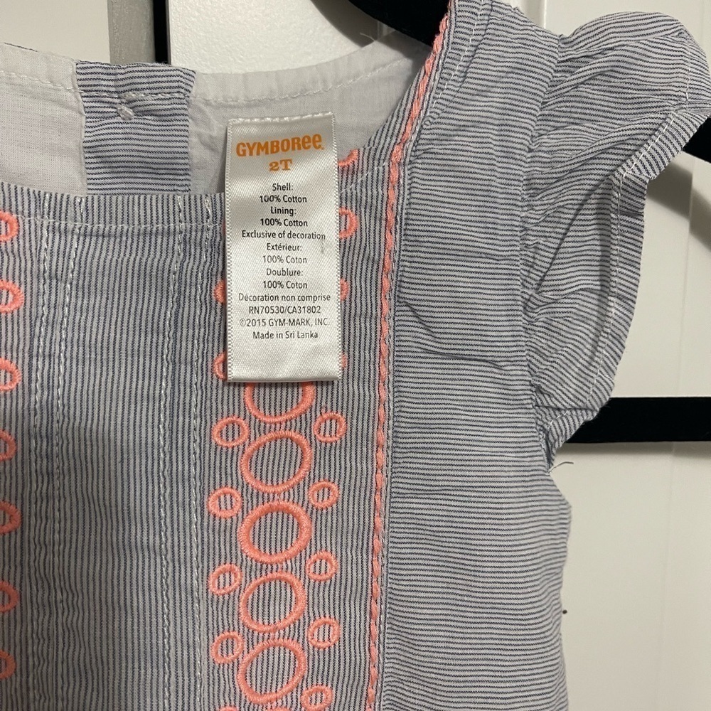Gymboree 2t Summer Dress White With Blue Stripes And Orange Design. - Picture 7 of 8